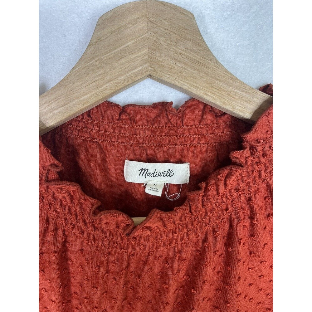 Madewell Size Medium Clipdot Ruffle Top Clay Brown - Picture 4 of 6